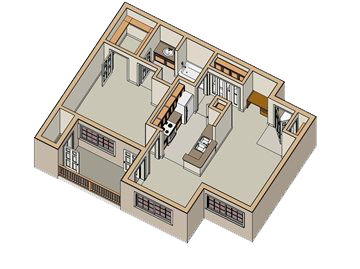 Floor plan for 1 bed, 1 bath, 750 sqft